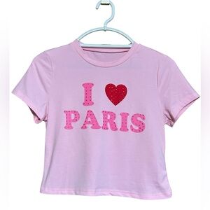 ROMWE I ❤️ Paris Rhinestone Crop Top